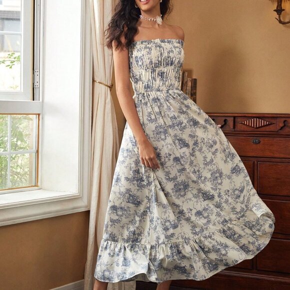 Multicolor Boho Women's Fashionable Summer Strapless Maxi Dress - Picture 7 of 8